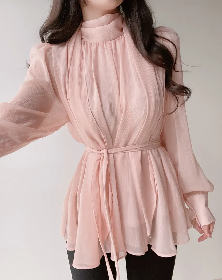 ストラップ付ハイネックスカーフネックシャーリングブラウス | mirangmirang | 詳細画像11