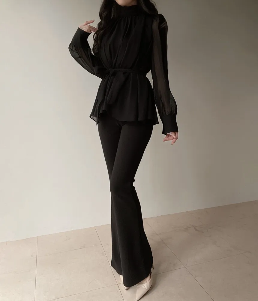 ストラップ付ハイネックスカーフネックシャーリングブラウス | mirangmirang | 詳細画像17