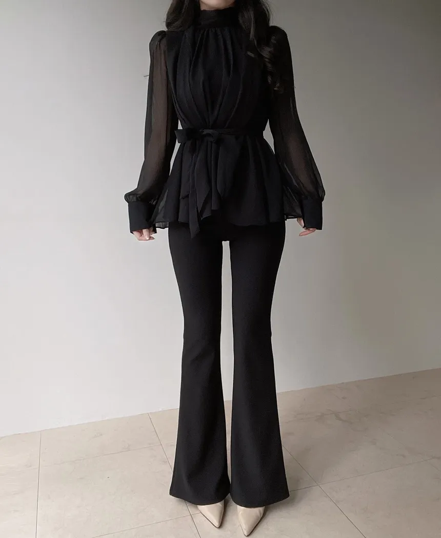 ストラップ付ハイネックスカーフネックシャーリングブラウス | mirangmirang | 詳細画像18