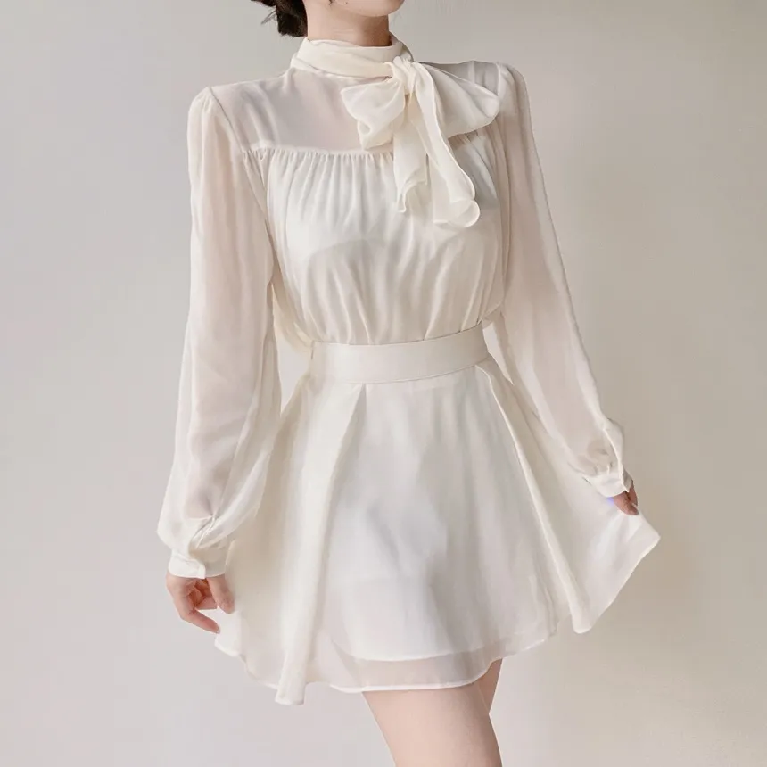 シースルースカーフネックシャーリングブラウスアンサンブル | mirangmirang | 詳細画像6