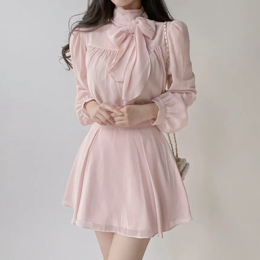 シースルースカーフネックシャーリングブラウスアンサンブル | mirangmirang | 詳細画像23