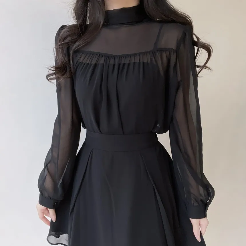 シースルースカーフネックシャーリングブラウスアンサンブル | mirangmirang | 詳細画像26