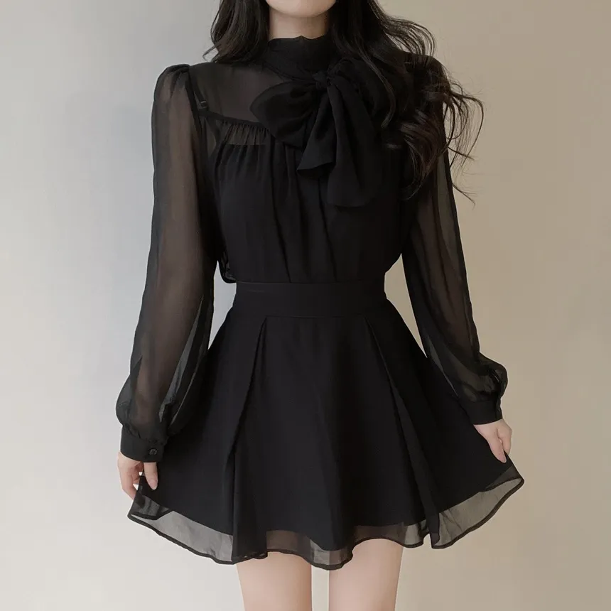 シースルースカーフネックシャーリングブラウスアンサンブル | mirangmirang | 詳細画像30