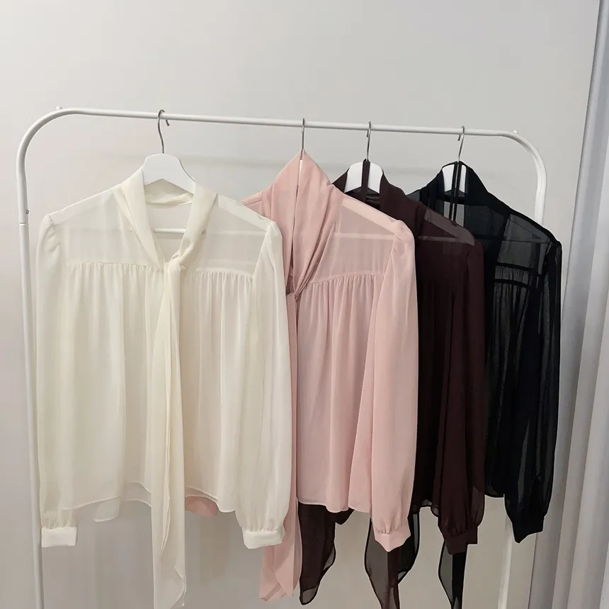 シースルースカーフネックシャーリングブラウスアンサンブル | mirangmirang | 詳細画像34