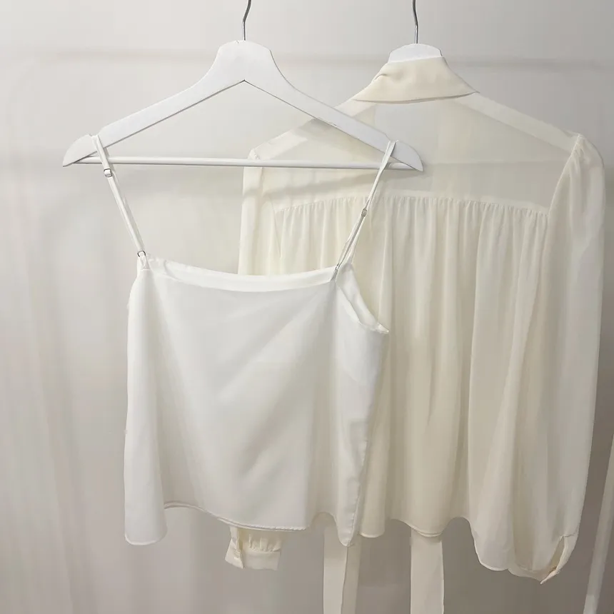 シースルースカーフネックシャーリングブラウスアンサンブル | mirangmirang | 詳細画像40