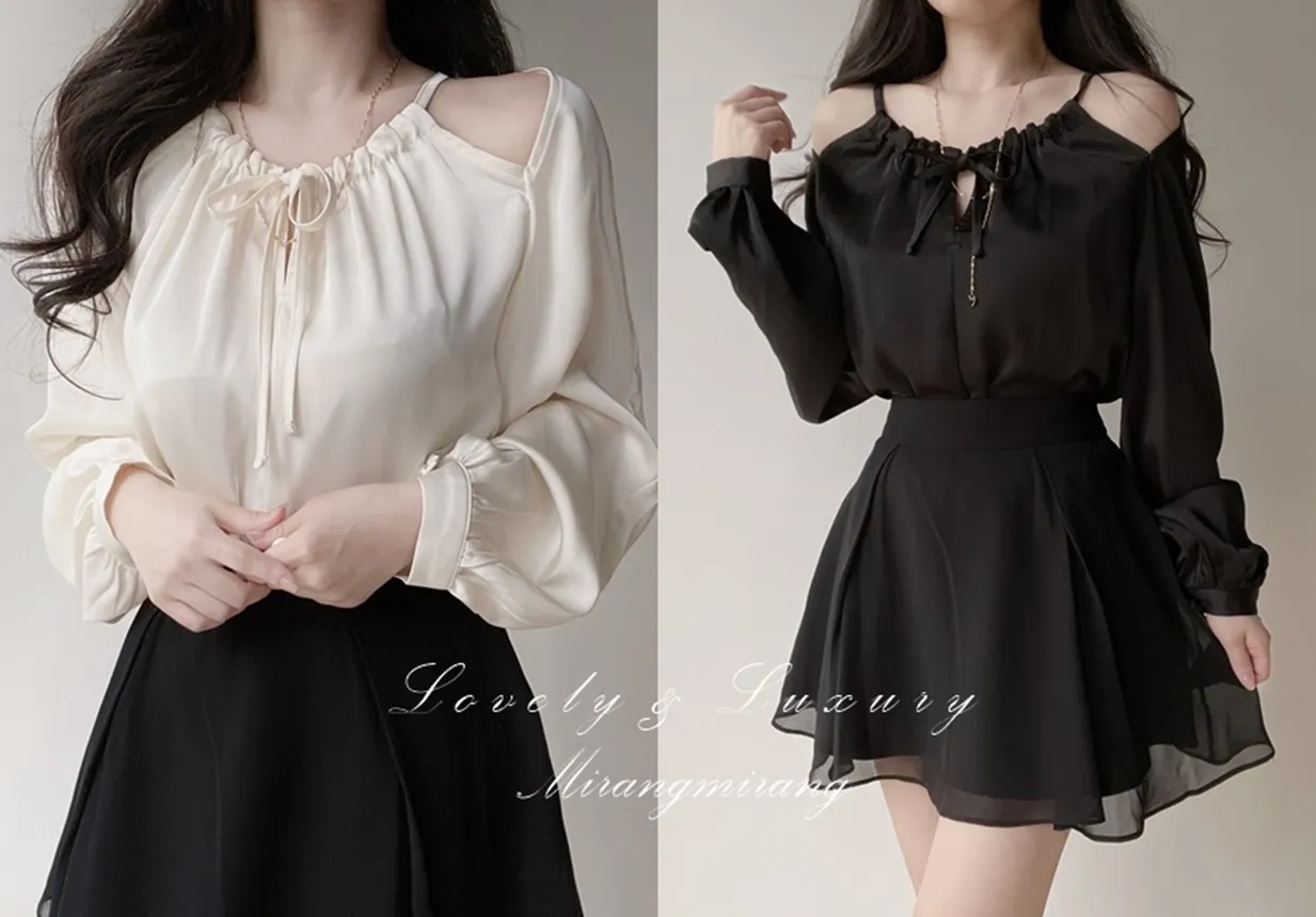 ネックレス付リボンホルターネックブラウス | mirangmirang | 詳細画像1
