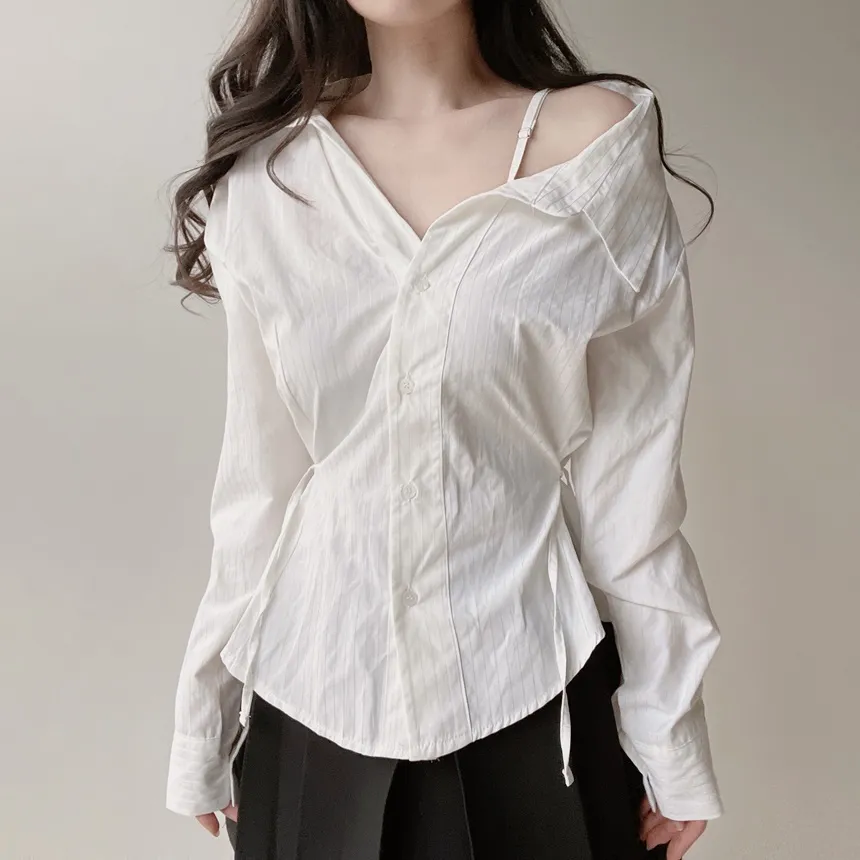 バックリボンカラースリムストライプブラウス | mirangmirang | 詳細画像2