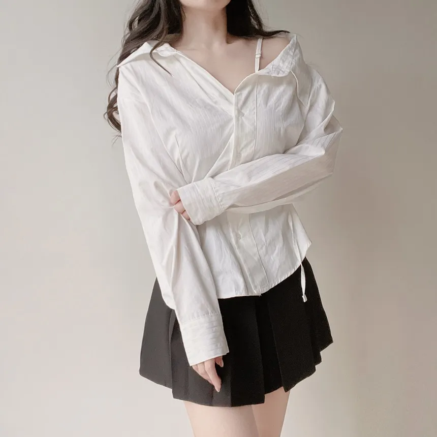 バックリボンカラースリムストライプブラウス | mirangmirang | 詳細画像4