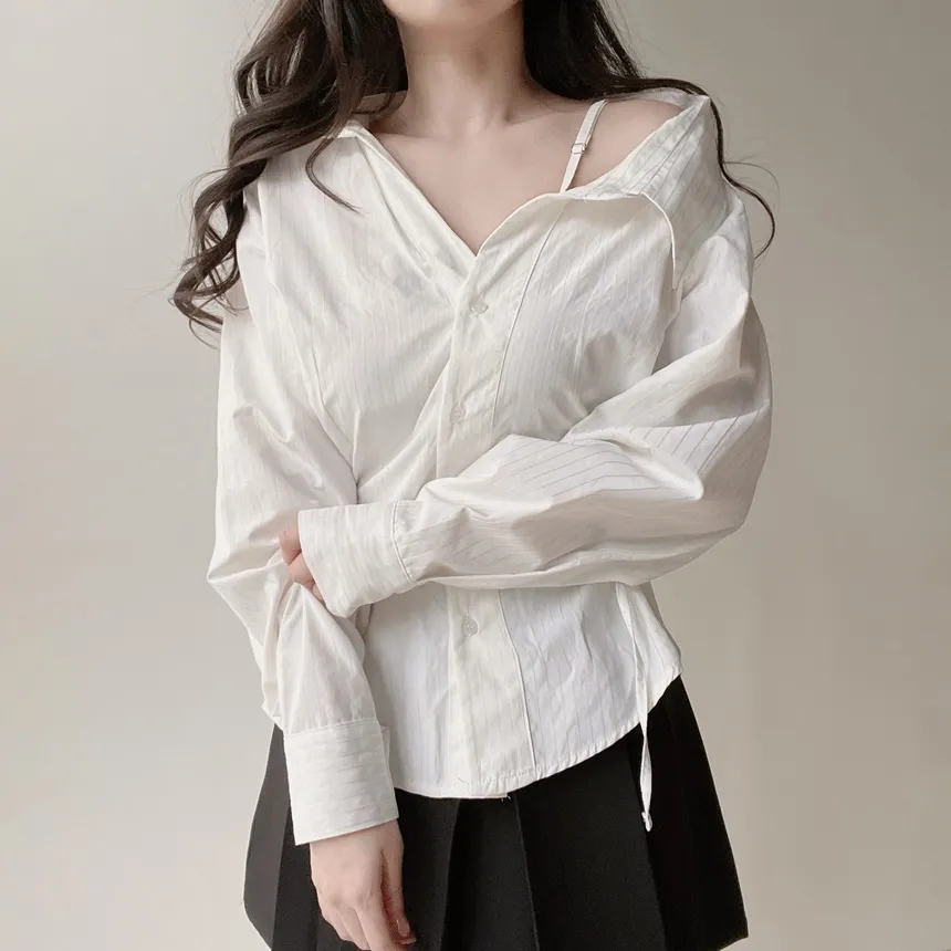 バックリボンカラースリムストライプブラウス | mirangmirang | 詳細画像5