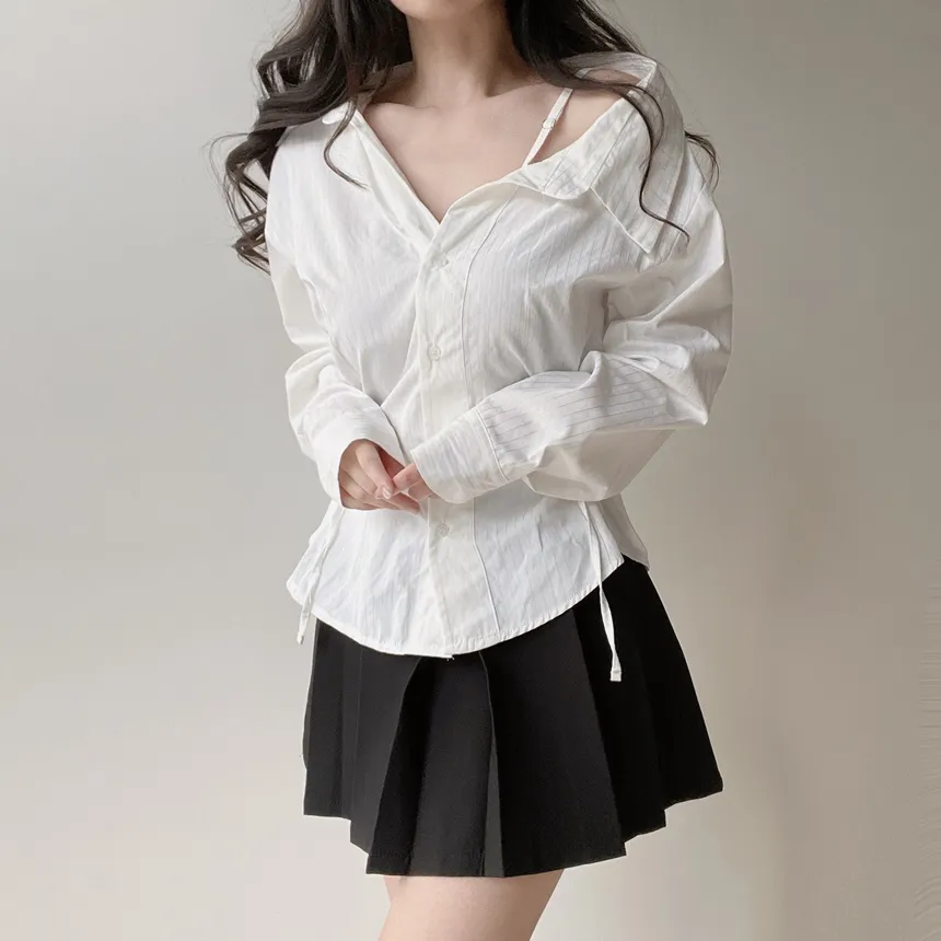 バックリボンカラースリムストライプブラウス | mirangmirang | 詳細画像6