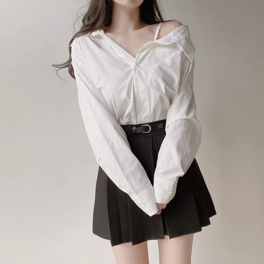 バックリボンカラースリムストライプブラウス | mirangmirang | 詳細画像7