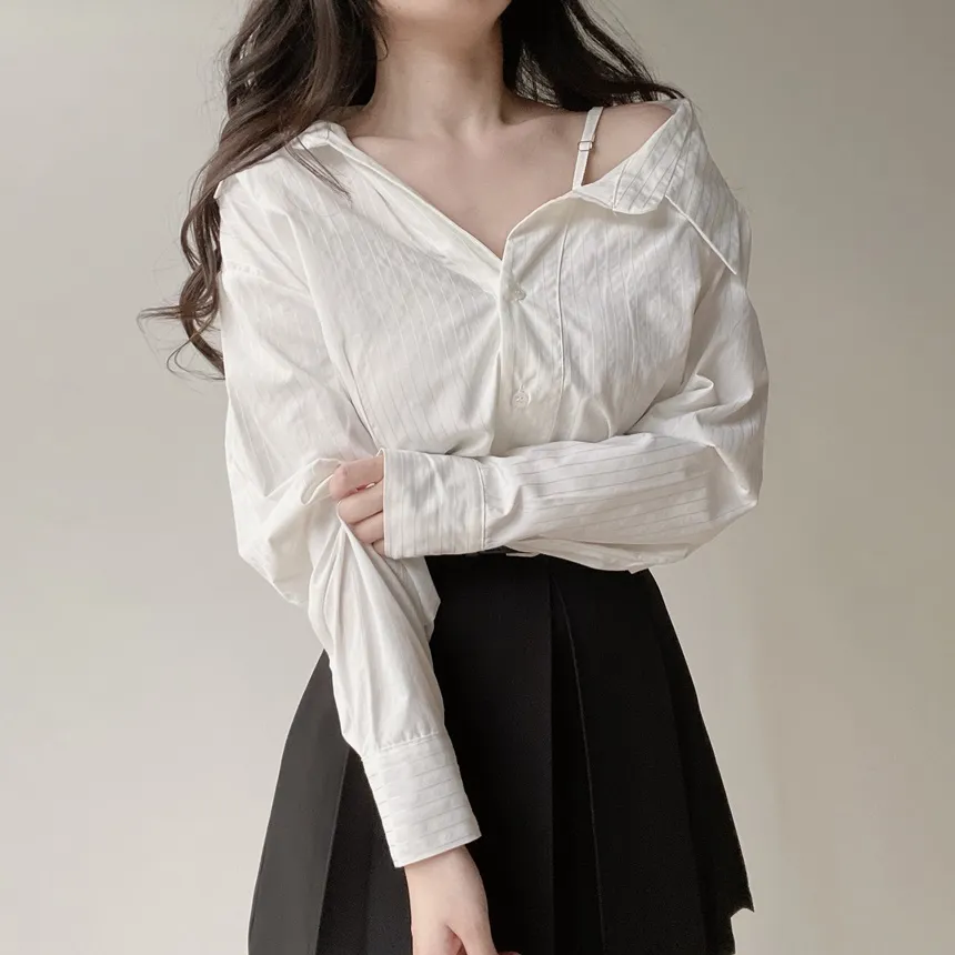 バックリボンカラースリムストライプブラウス | mirangmirang | 詳細画像8