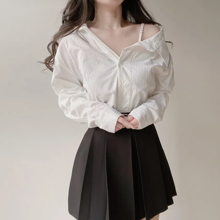 バックリボンカラースリムストライプブラウス | mirangmirang | 詳細画像9