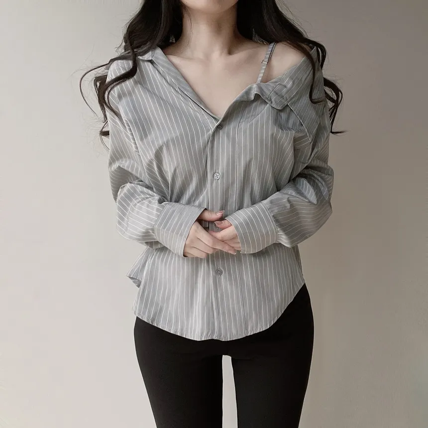 バックリボンカラースリムストライプブラウス | mirangmirang | 詳細画像11