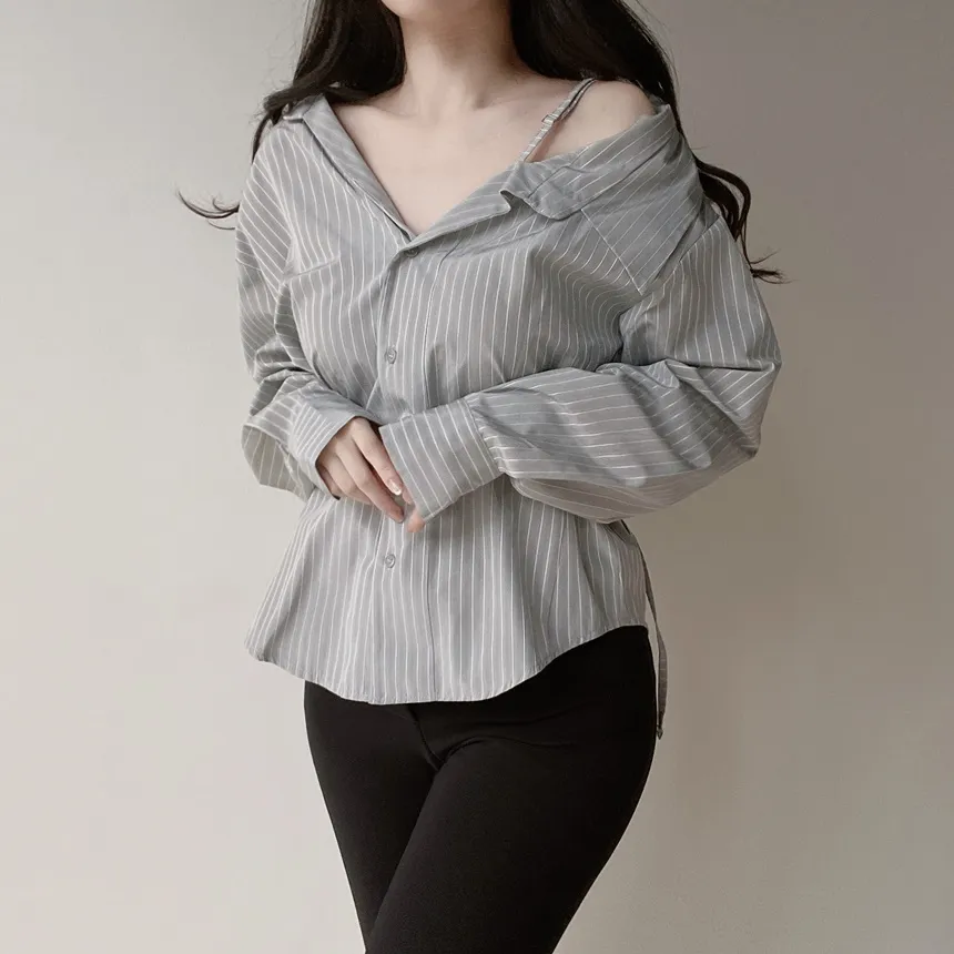 バックリボンカラースリムストライプブラウス | mirangmirang | 詳細画像16