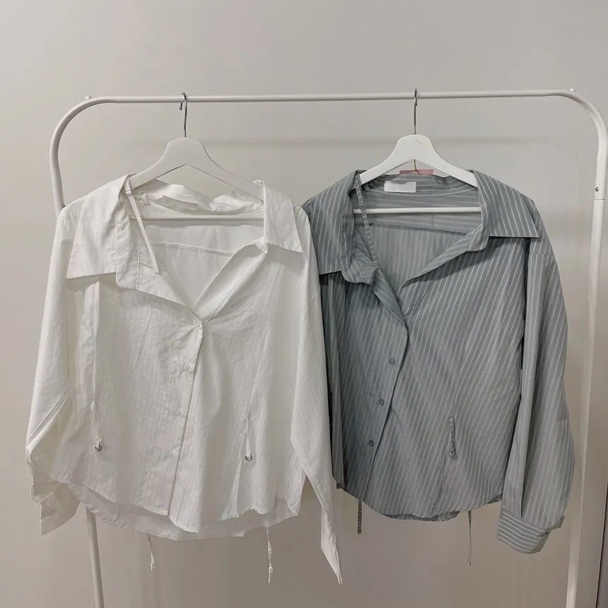 バックリボンカラースリムストライプブラウス | mirangmirang | 詳細画像17