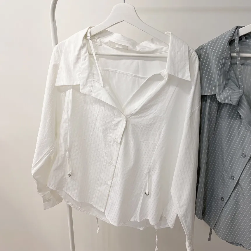 バックリボンカラースリムストライプブラウス | mirangmirang | 詳細画像18