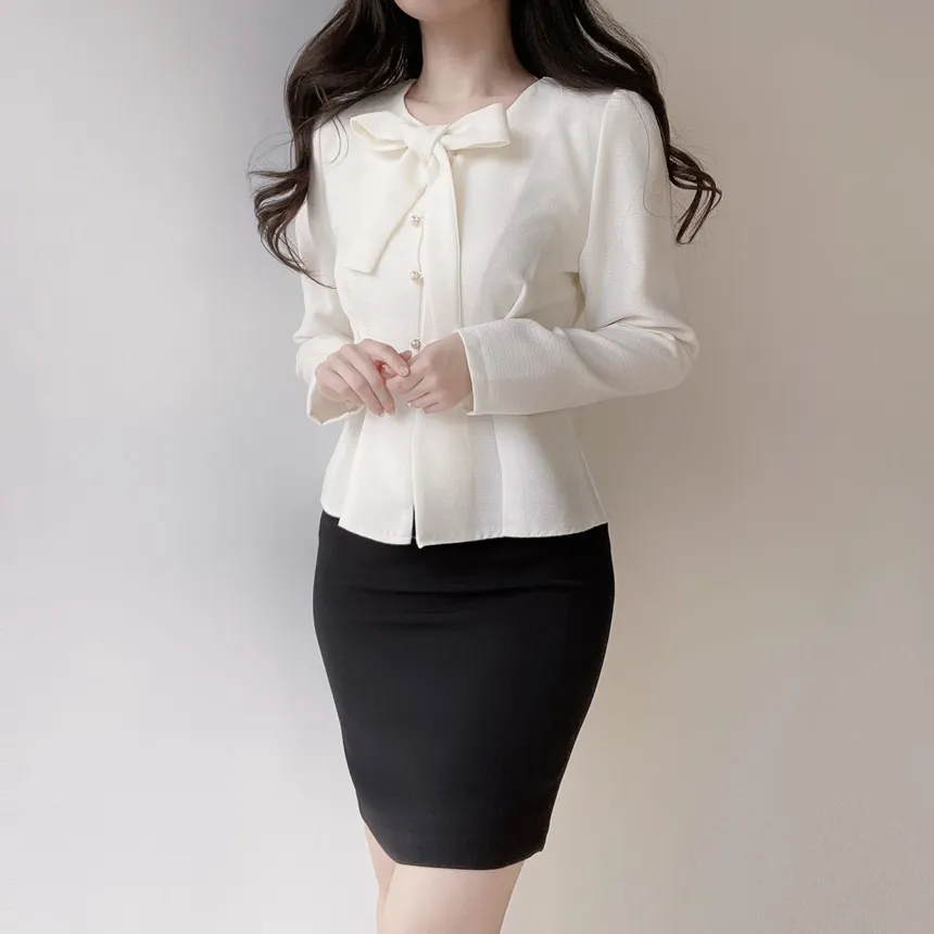 ツイードパール調ボタンリボンブラウス | mirangmirang | 詳細画像4