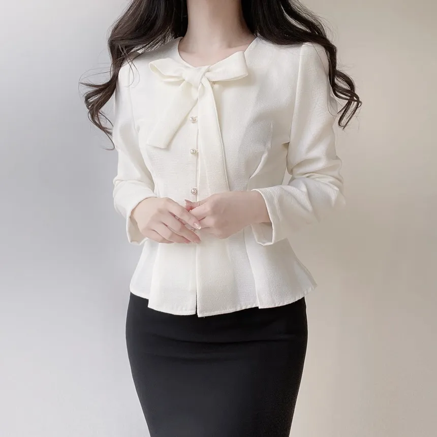 ツイードパール調ボタンリボンブラウス | mirangmirang | 詳細画像6