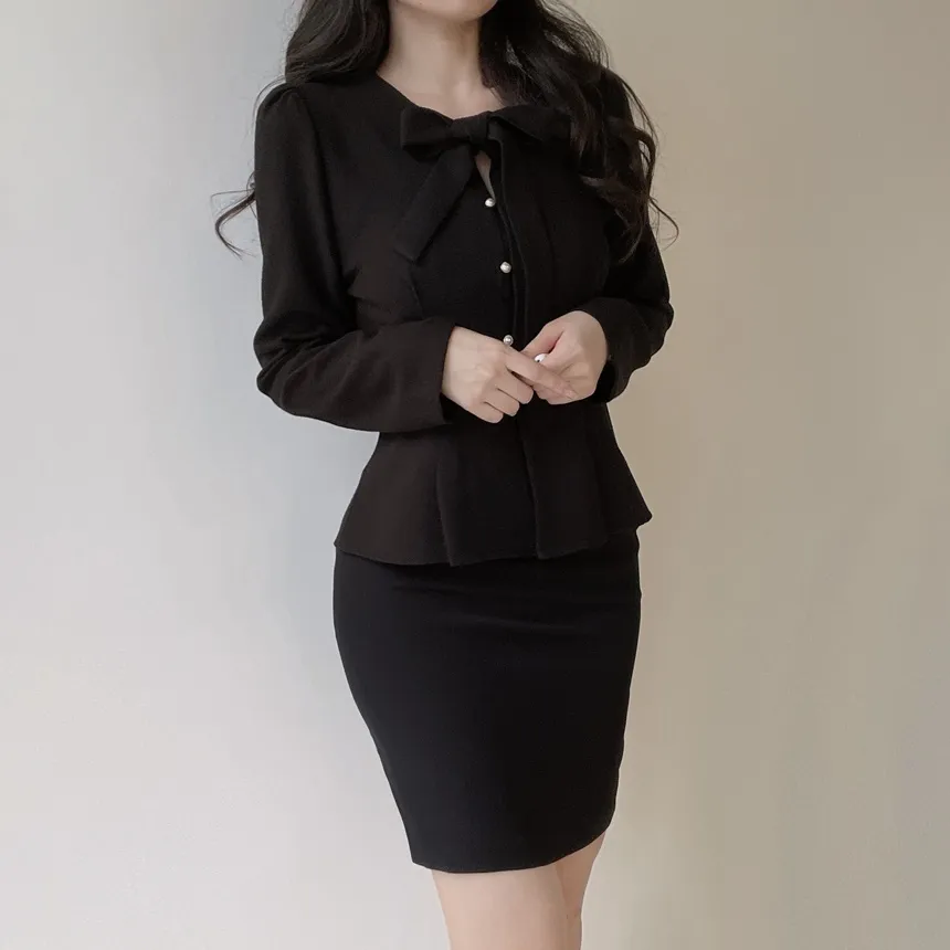 ツイードパール調ボタンリボンブラウス | mirangmirang | 詳細画像7