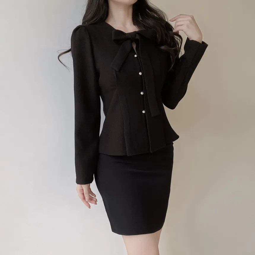 ツイードパール調ボタンリボンブラウス | mirangmirang | 詳細画像8