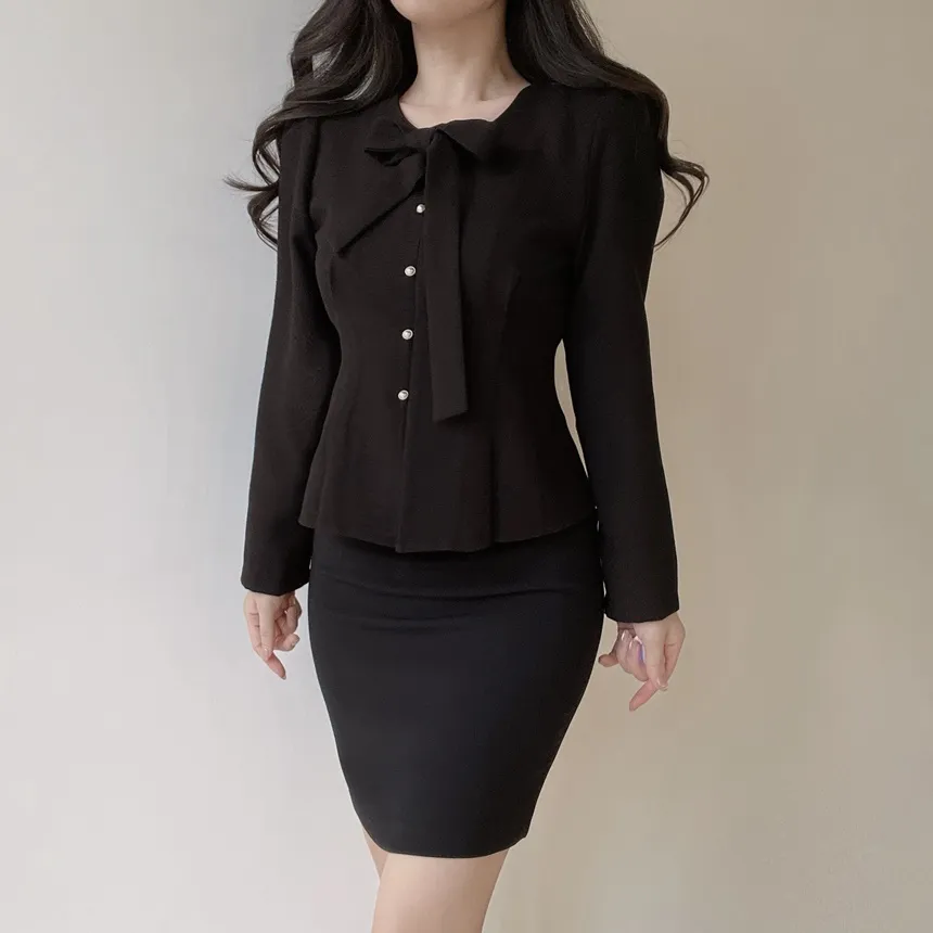 ツイードパール調ボタンリボンブラウス | mirangmirang | 詳細画像10