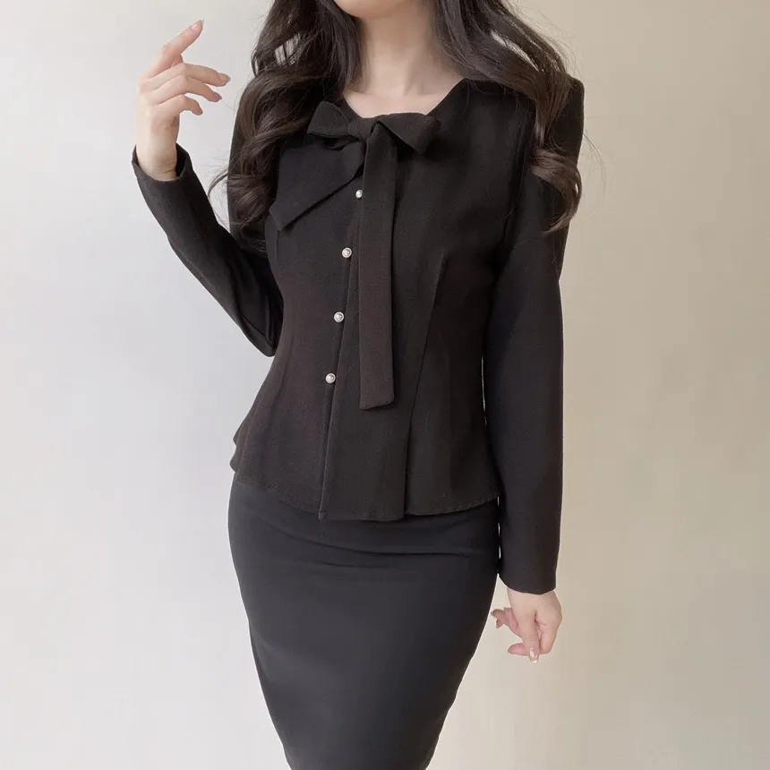 ツイードパール調ボタンリボンブラウス | mirangmirang | 詳細画像12