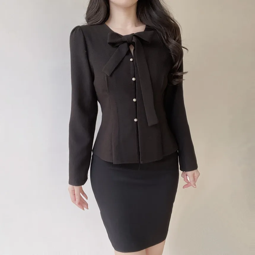 ツイードパール調ボタンリボンブラウス | mirangmirang | 詳細画像14