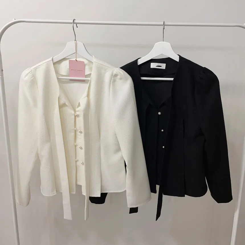 ツイードパール調ボタンリボンブラウス | mirangmirang | 詳細画像15