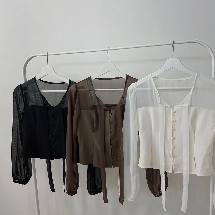 ラウンドネックボタンリボンブラウス | mirangmirang | 詳細画像16