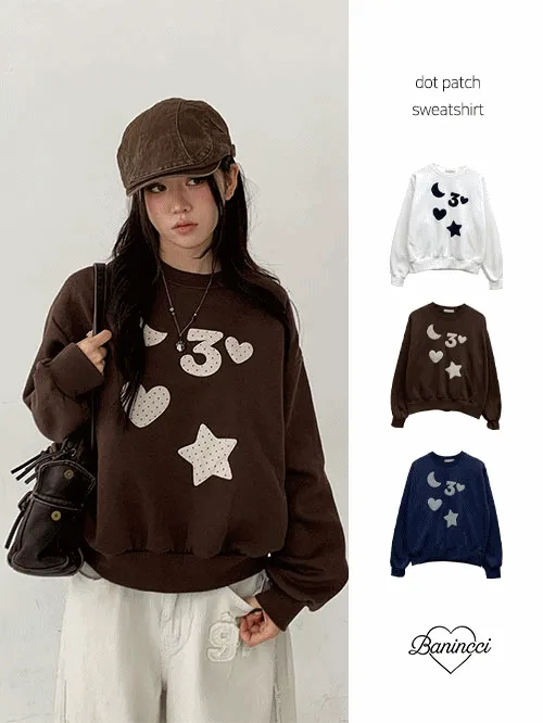 裏起毛ラウンドネックパッチ長袖ドット刺繍スウェット | banincci | 詳細画像1