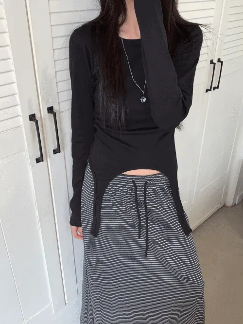 ストレッチラウンドネックスリムアンバランス長袖Tシャツ | banincci | 詳細画像1