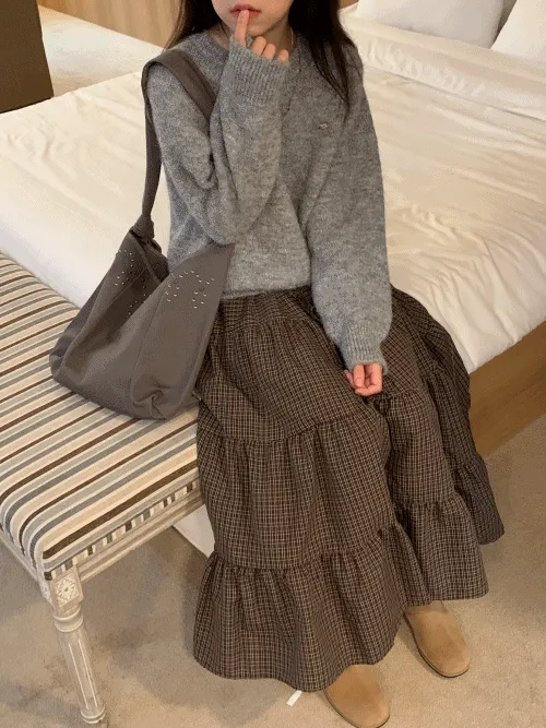 ウエストゴムロングティアードドローストリングチェックスカート | banincci | 詳細画像1