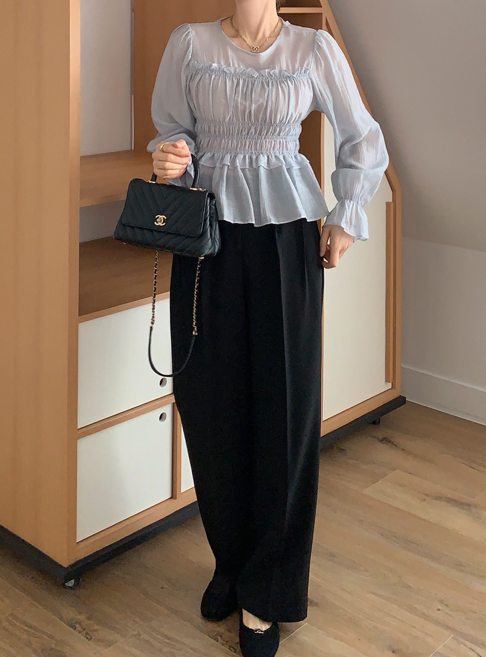 シースルーシャーリングフリルペプラムブラウス | 詳細画像6