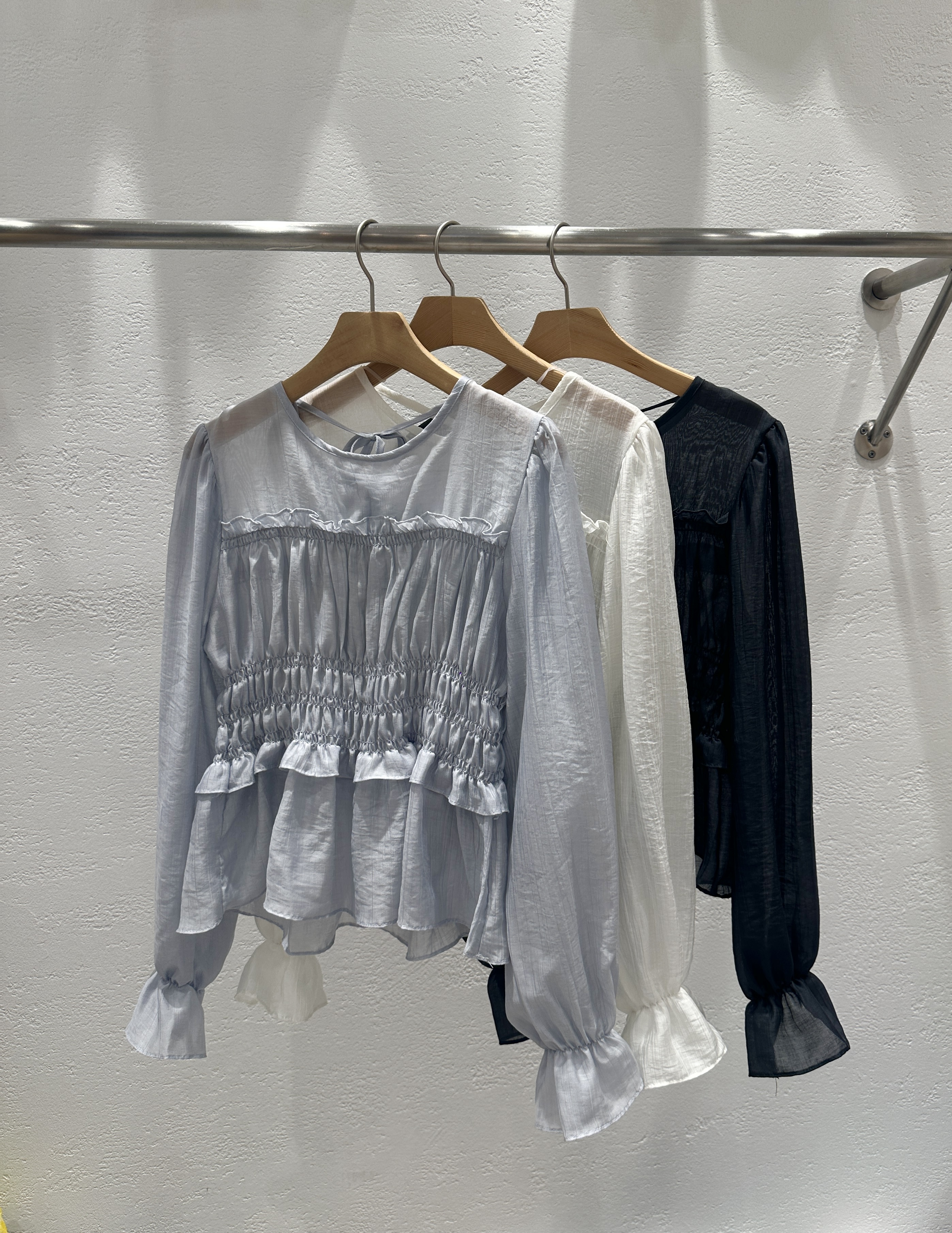 シースルーシャーリングフリルペプラムブラウス | 詳細画像13