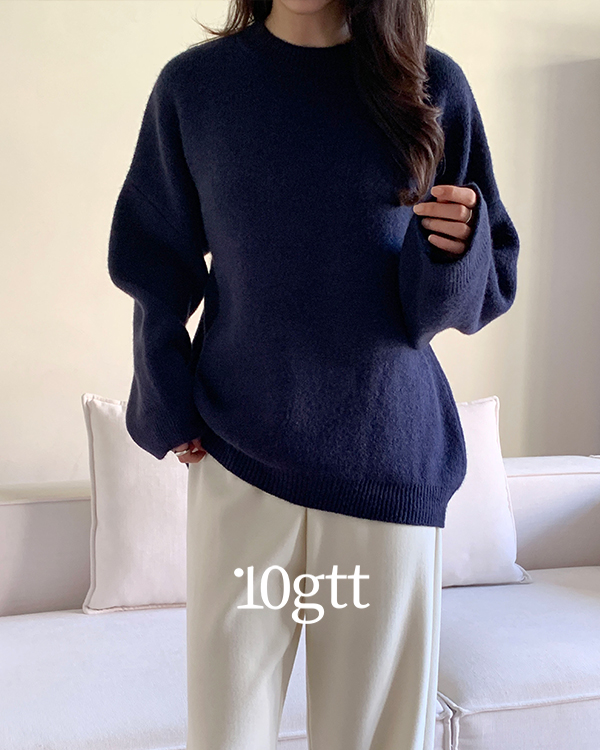 ラウンドネックオーバーサイズ無地カラーニット | レディース