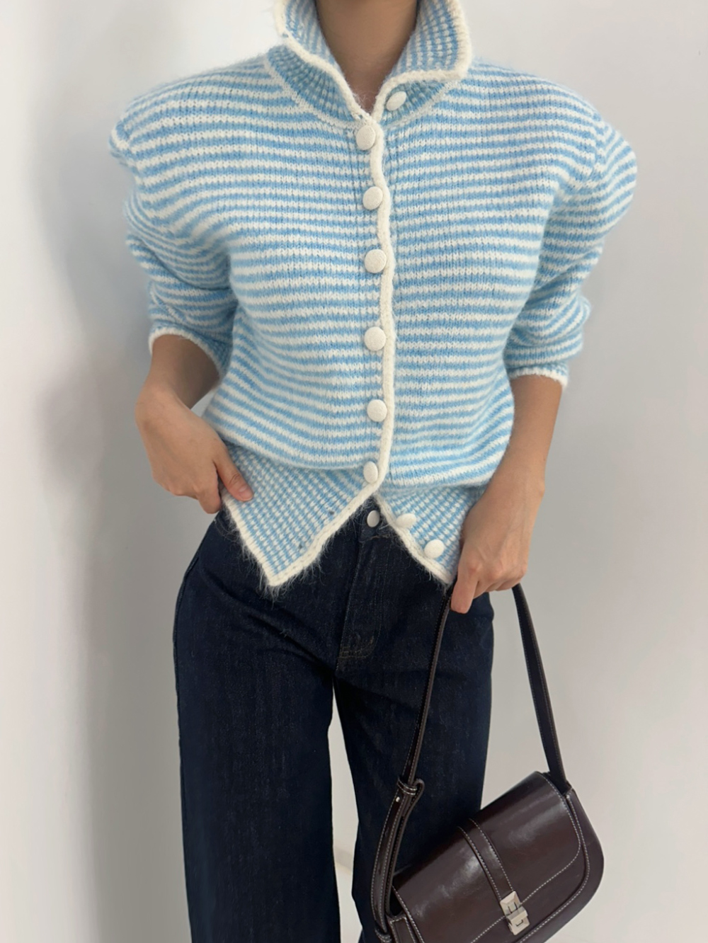 カラーハイネックボーダー配色カーディガン | 詳細画像7