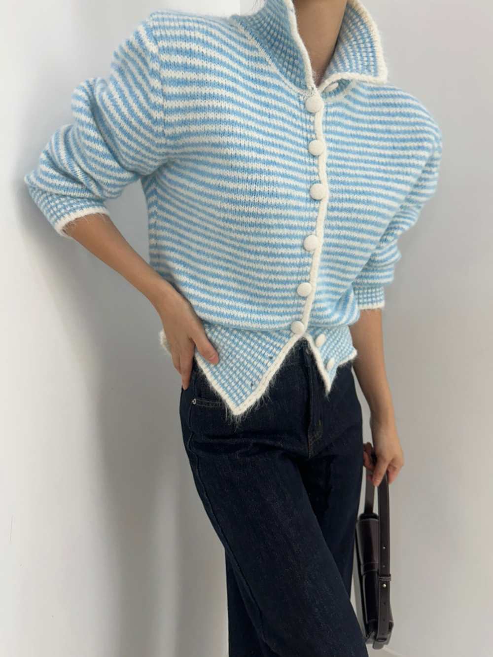 カラーハイネックボーダー配色カーディガン | 詳細画像8