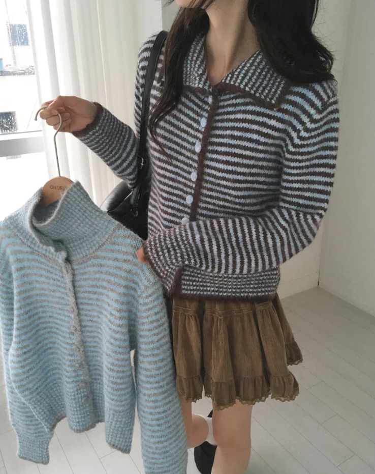 カラーハイネックボーダー配色カーディガン | 詳細画像11