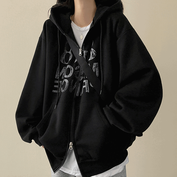 裏起毛オーバーサイズダブルジッププリントジップパーカー