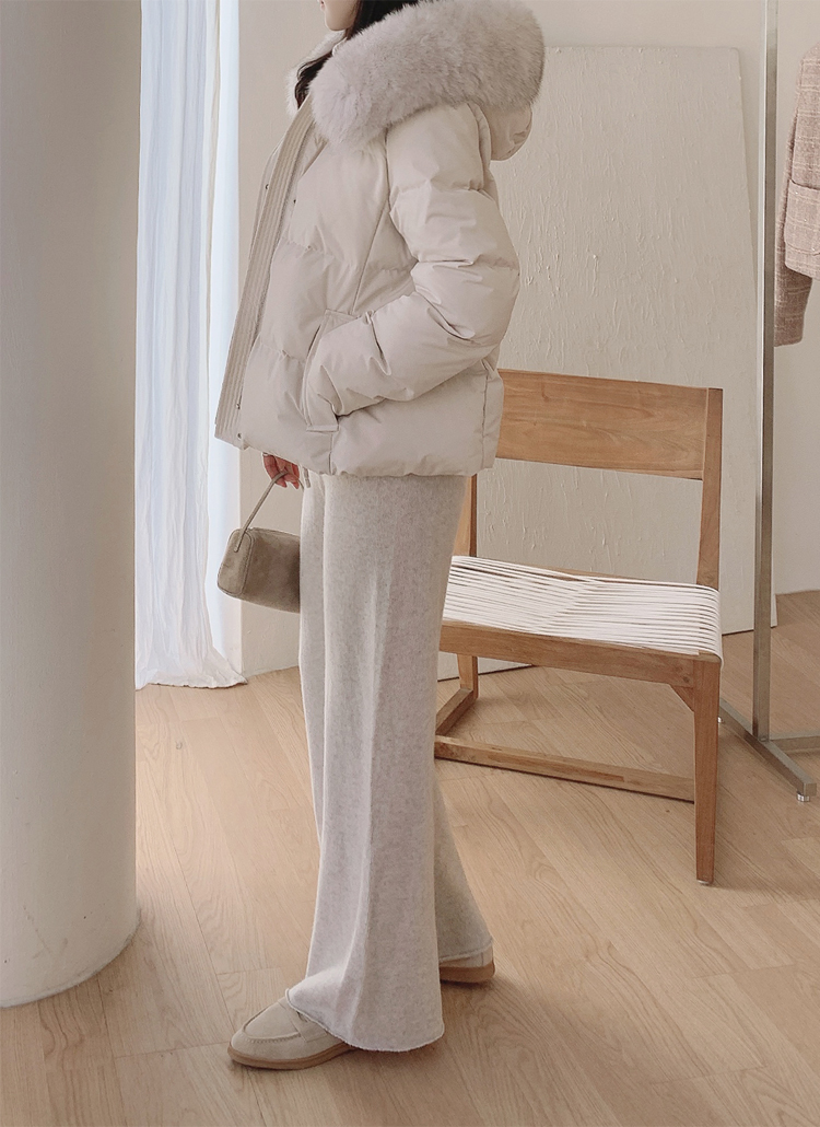 ダックダウンフォックスファーショート長袖ダウンジャケットファー