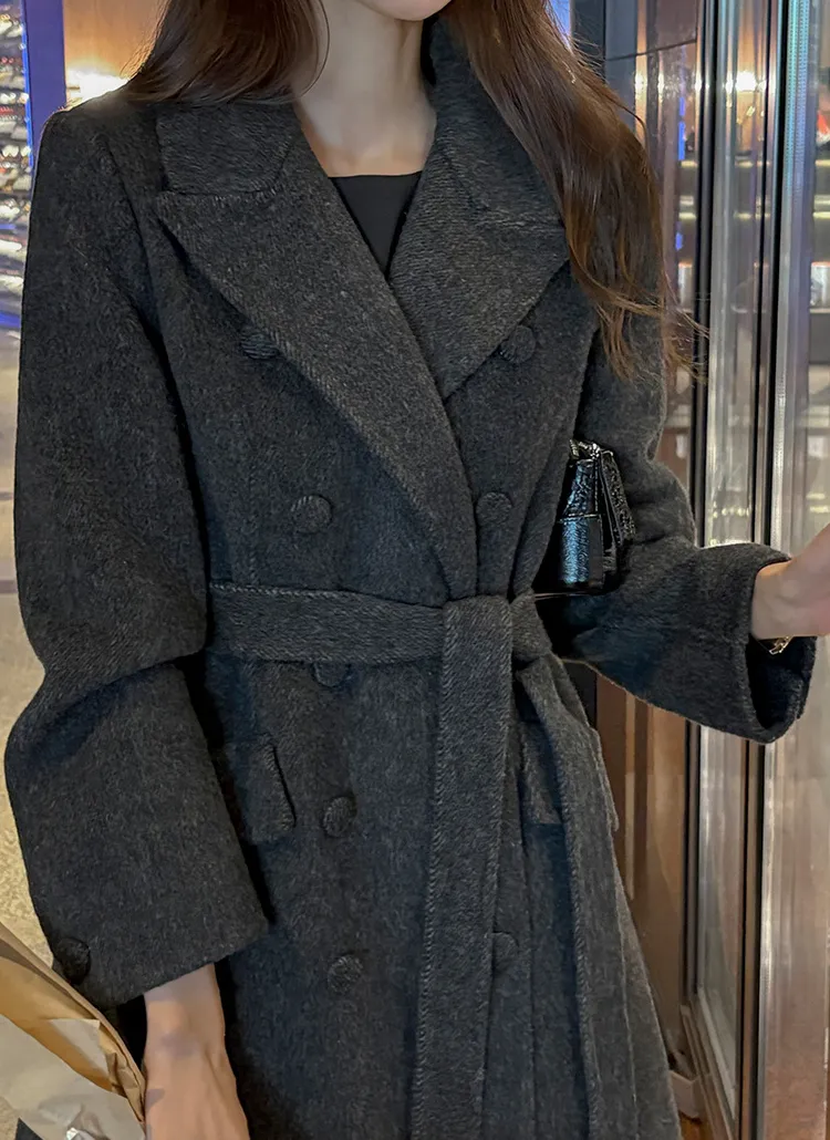 ストラップ付ウール混テーラードカラーロングAラインダブルボタンコート | ODE | 詳細画像1