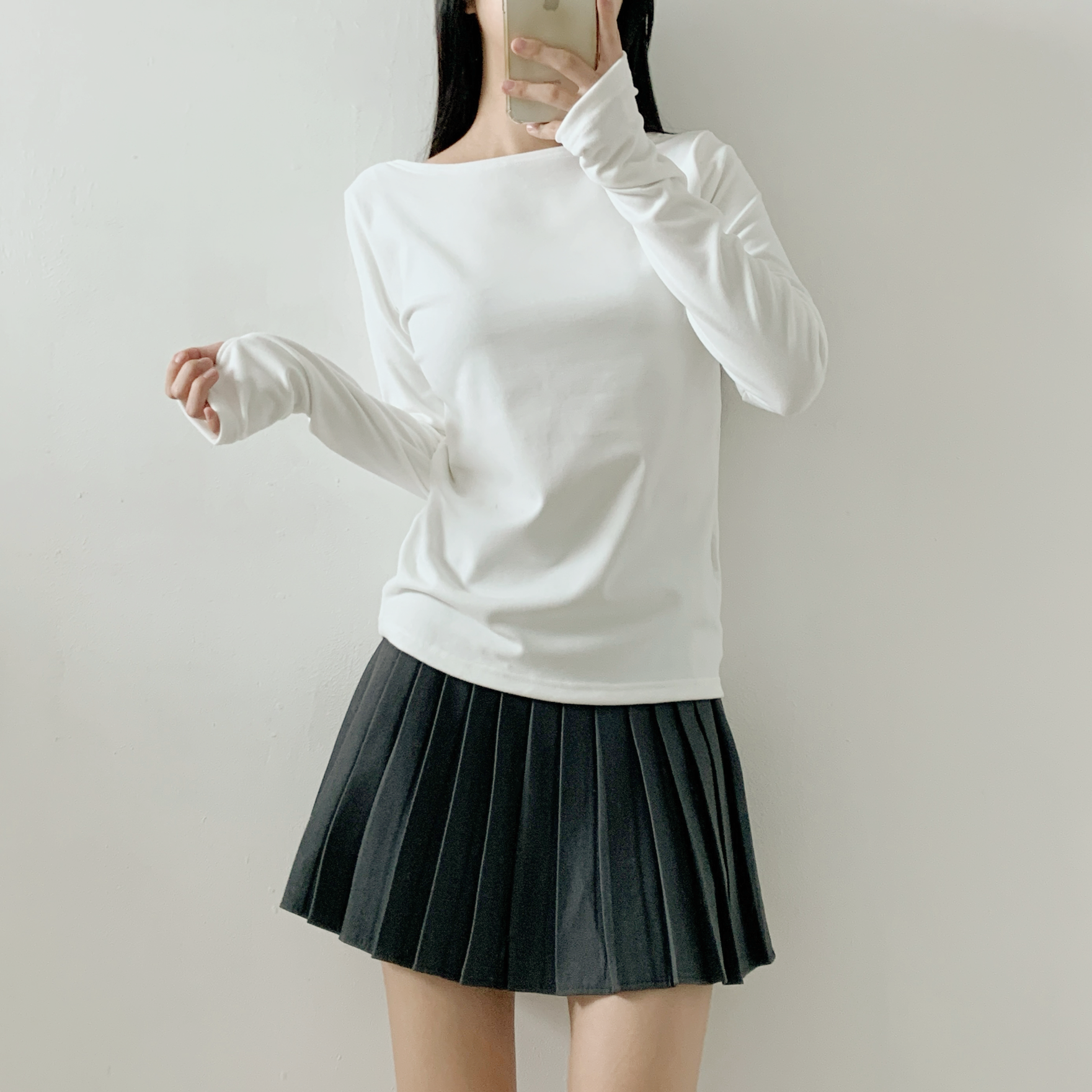 裏起毛ラウンドネックボートネック長袖Tシャツ | 詳細画像2