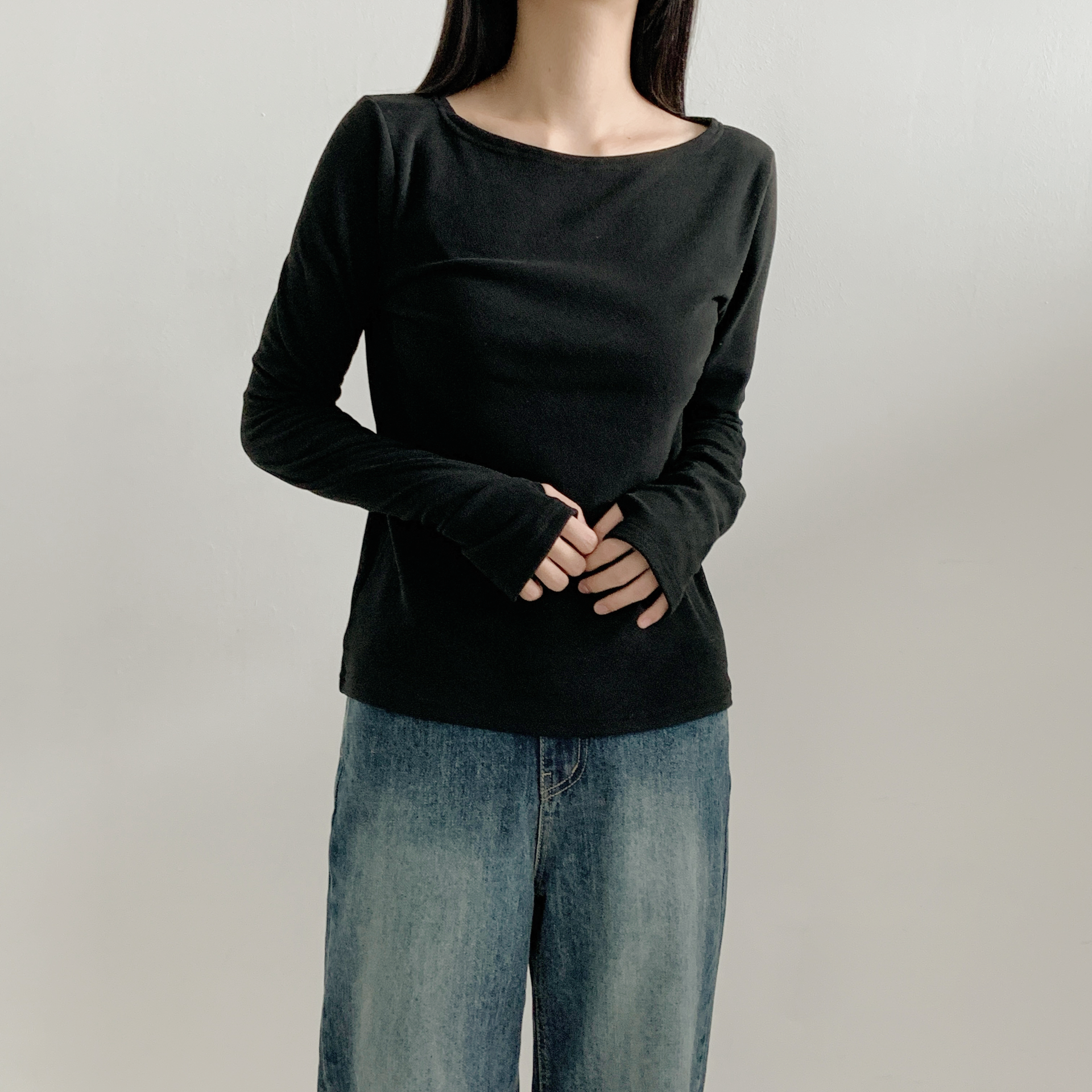 裏起毛ラウンドネックボートネック長袖Tシャツ | 詳細画像19