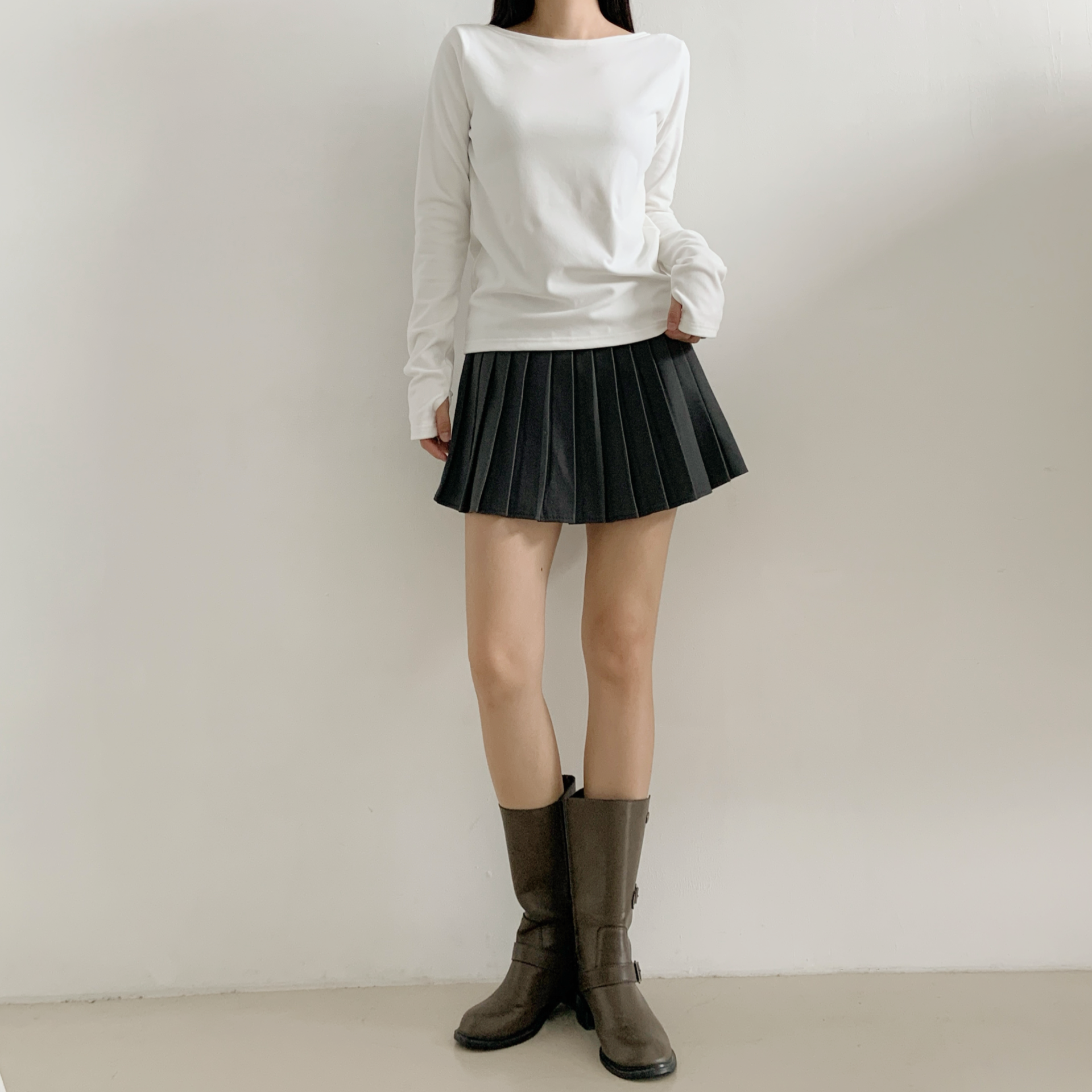 裏起毛ラウンドネックボートネック長袖Tシャツ | 詳細画像4