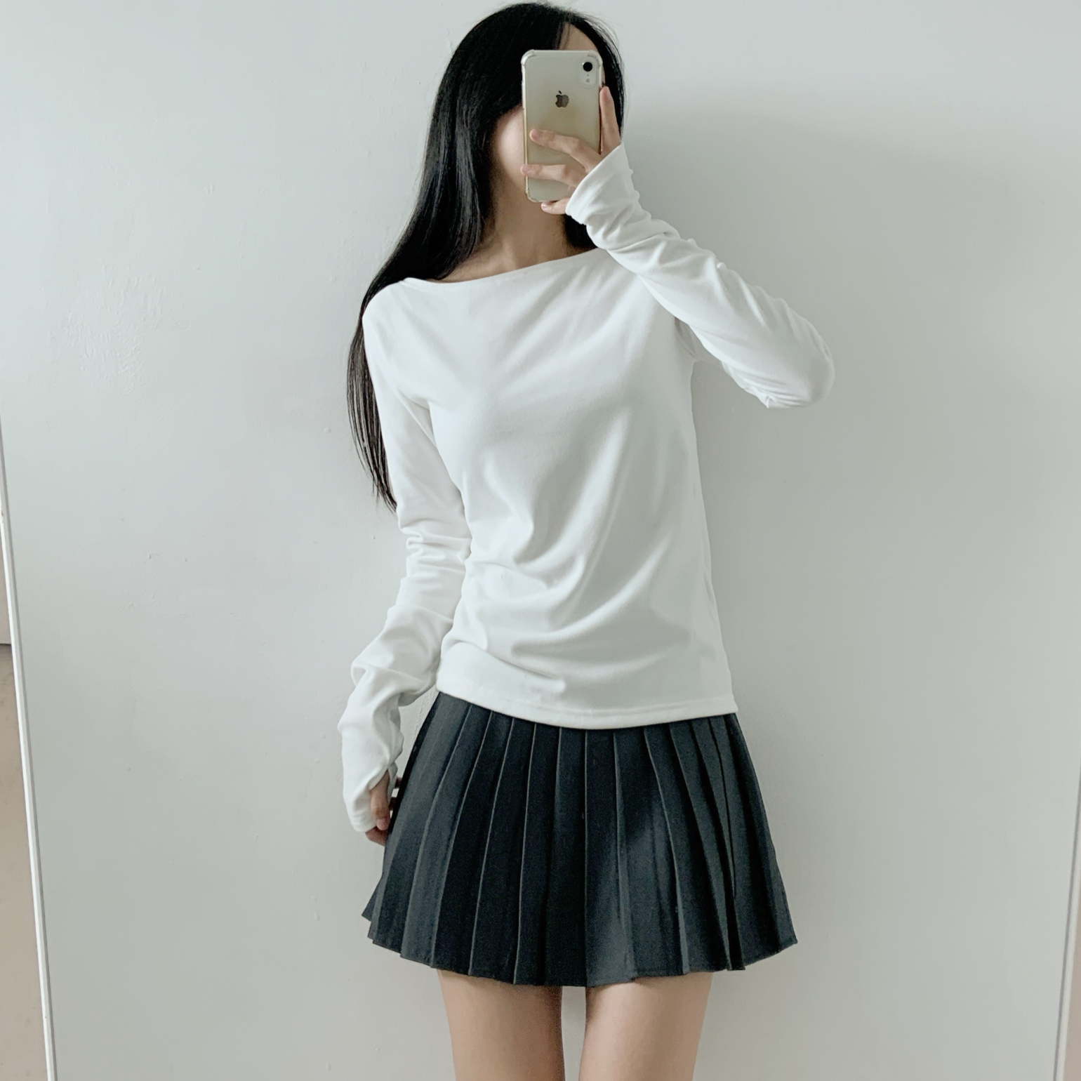 裏起毛ラウンドネックボートネック長袖Tシャツ | 詳細画像5