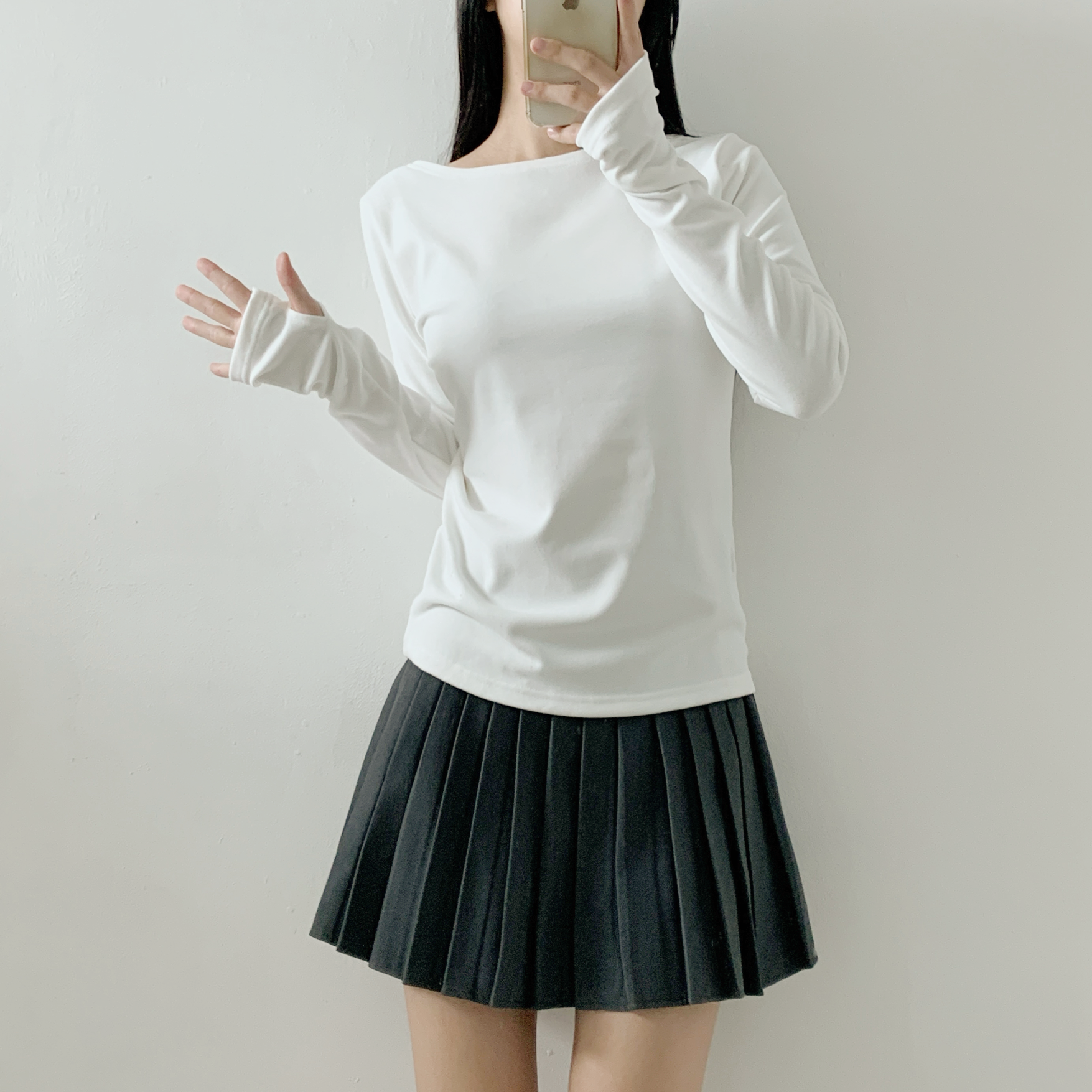 裏起毛ラウンドネックボートネック長袖Tシャツ | 詳細画像6