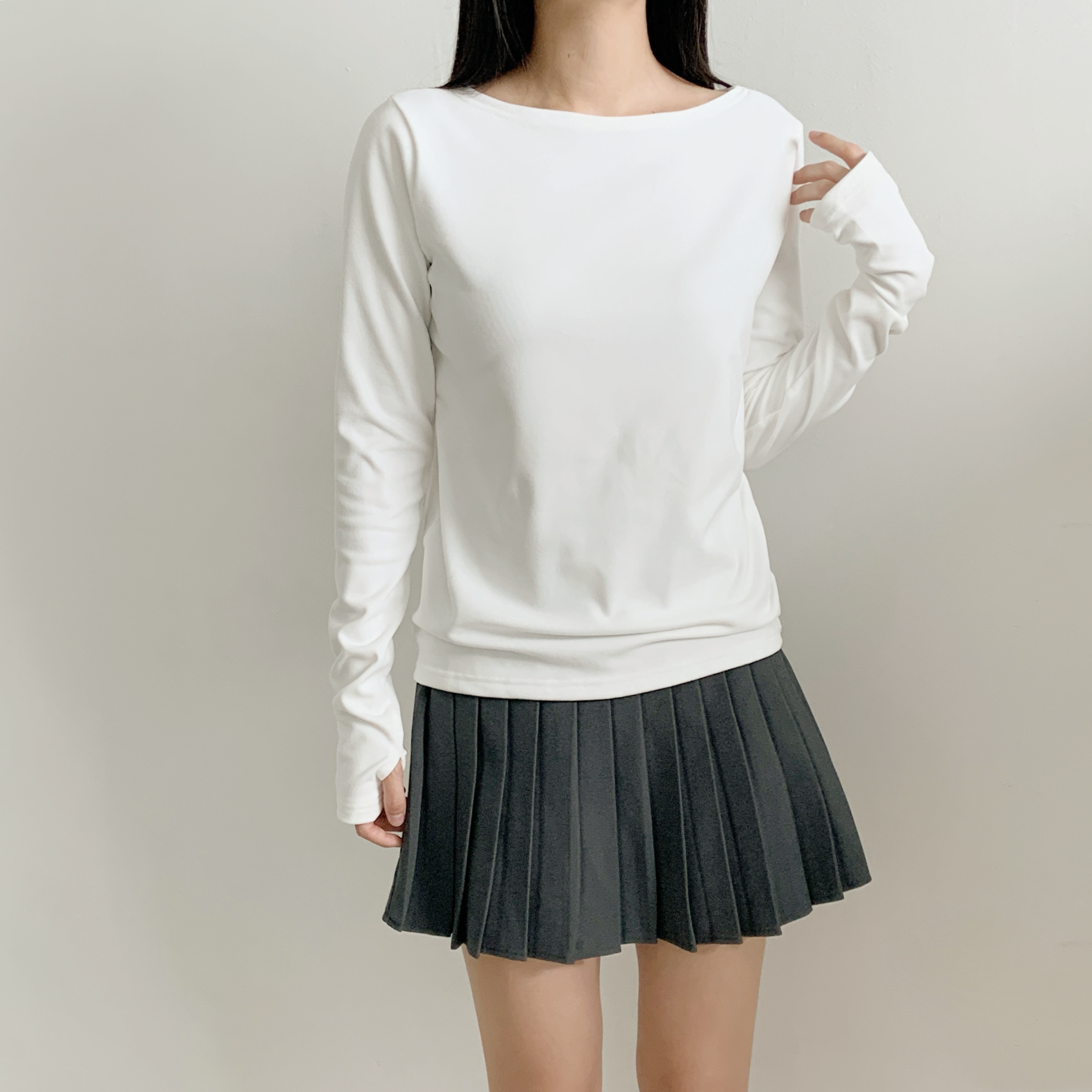 裏起毛ラウンドネックボートネック長袖Tシャツ | 詳細画像8