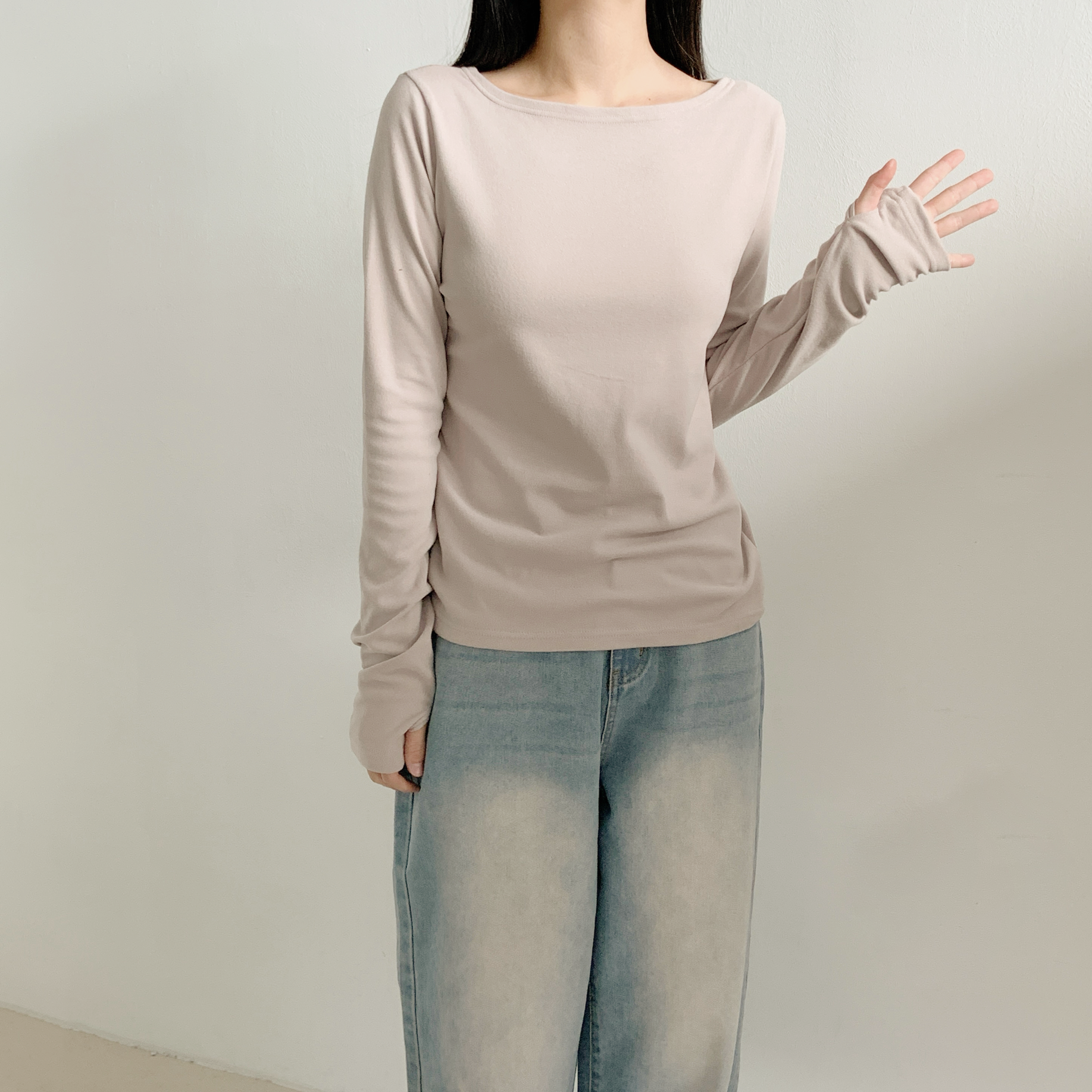 裏起毛ラウンドネックボートネック長袖Tシャツ | 詳細画像9