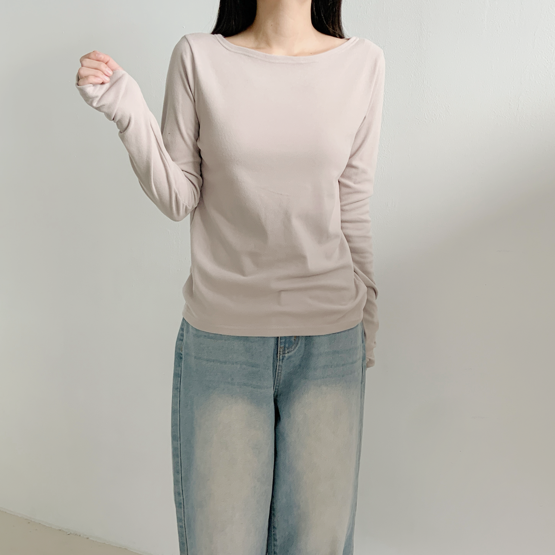 裏起毛ラウンドネックボートネック長袖Tシャツ | 詳細画像10